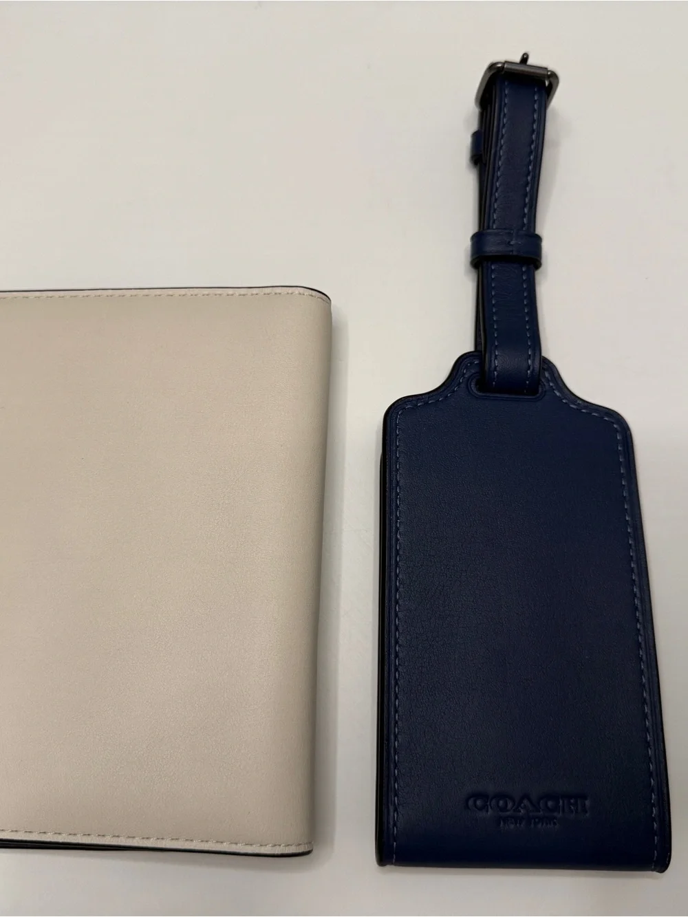 COACH Whipstitch Navy and Chalk Leather Passport Holder and Luggage Tag Set